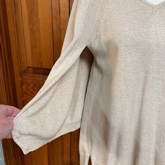 H by Halston V-neck Open Sleeves/Cape Back Heathered Tan Cotton/Rayon Sweater S - Picture 2 of 10